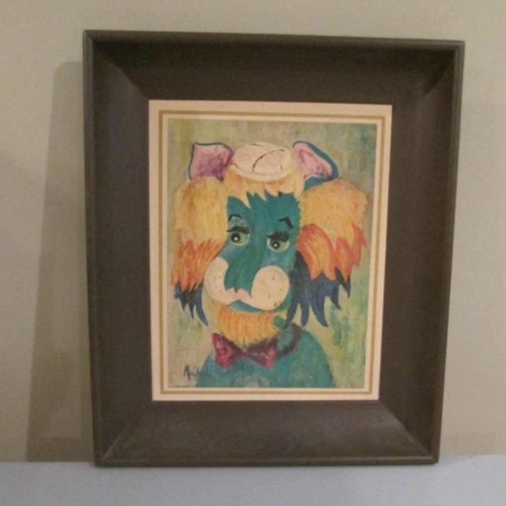 Vintage 60s Mod Colorful Lion Print Framed Kitsch Pop Art ~ Michele ~ 10.5x12.5"